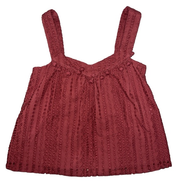 Sundance Square Neck Sugar Dance Textured Eyelet Pom Pom Tassle Tank - Picture 1 of 8
